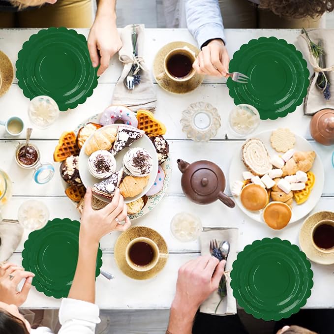 50 Pcs Green Scalloped Paper Plates 25 × 7'' and 25 × 9'' Disposable Green - Image 4