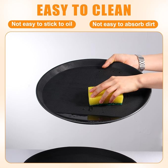 Zopeal 8 Pieces Black Round Restaurant Serving Tray, Plastic Non Slip Surface - Image 7