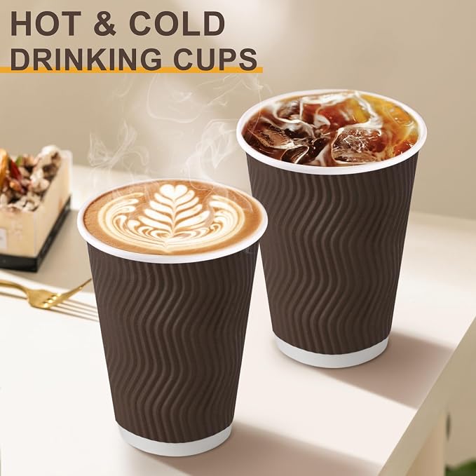 Clawsoff 100 Pack 12 oz Disposable Paper Coffee Cups Insulated Brown | - Image 4