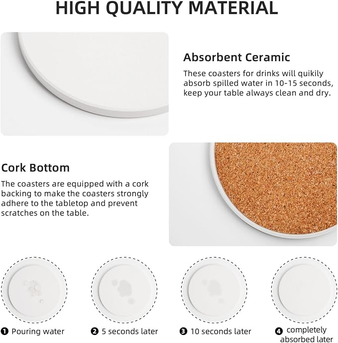 Artistic Tree Pattern Coasters for Drinks Absorbent Round Ceramic Coasters Set - Image 4