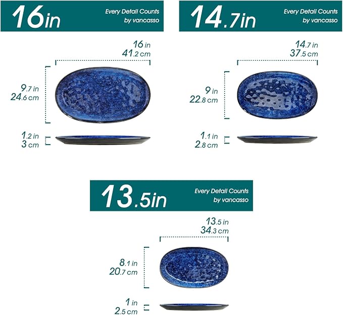 vancasso Ceramic Serving Platters Set of 3, Oval 16/14.7/13.5 Inch Stoneware - Image 2