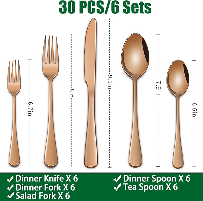Rose Gold 30-Piece Flatware Sets Service - Image 2