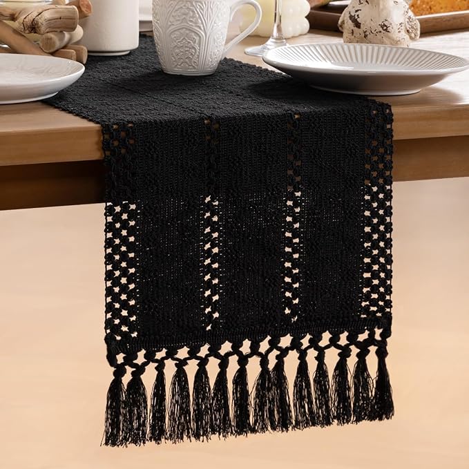 MLMW Boho Table Runner Black Table Runner 72 inches Spring Easter Short Coffee - Image 7