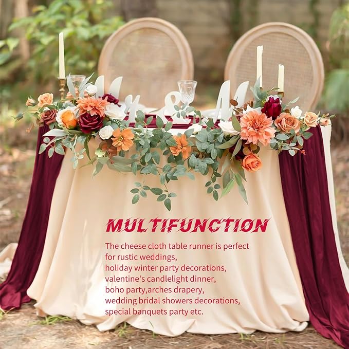 10 Pack Burgundy Cheesecloth Table Runner 17x108 Inch Boho Gauze Cheese Cloth - Image 8