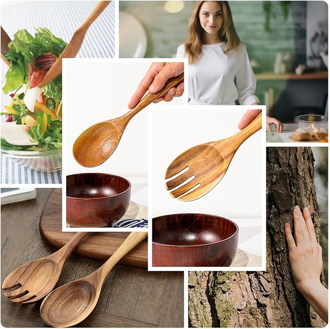 13-Inch Teak Wood Salad Serving Fork Pack of 2, Large Wood Salad Forks - Image 3