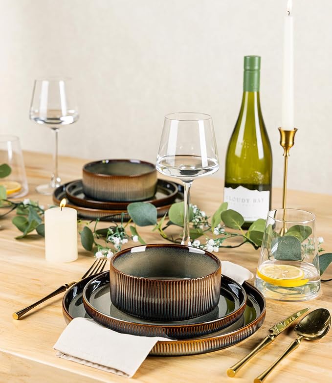 Ceramic Dinnerware Set for 6, 18-Piece Plates and Bowls Set | Lightweight - Image 5