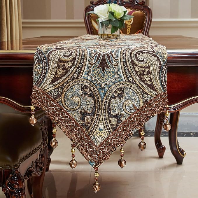 Luxury Vintage Design Table Runners 108 inches long Embroidery Jacquard Fabric - Image 8