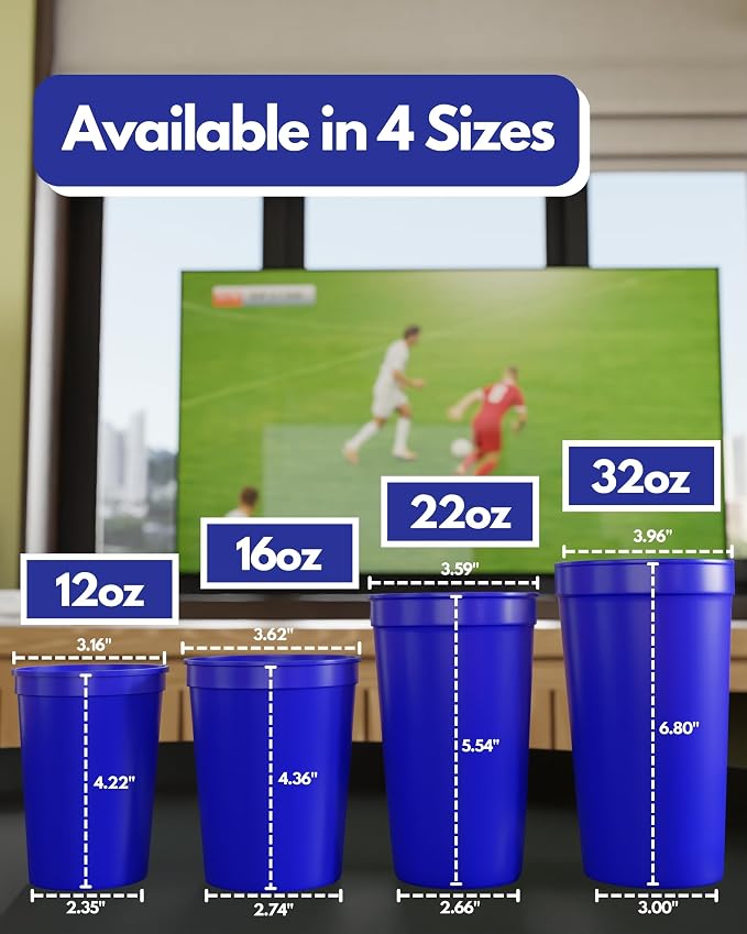 PartyPrints 10 Pack 16 oz Royal Blue Reusable Blank Plastic Cups, Stadium Cups - Image 4