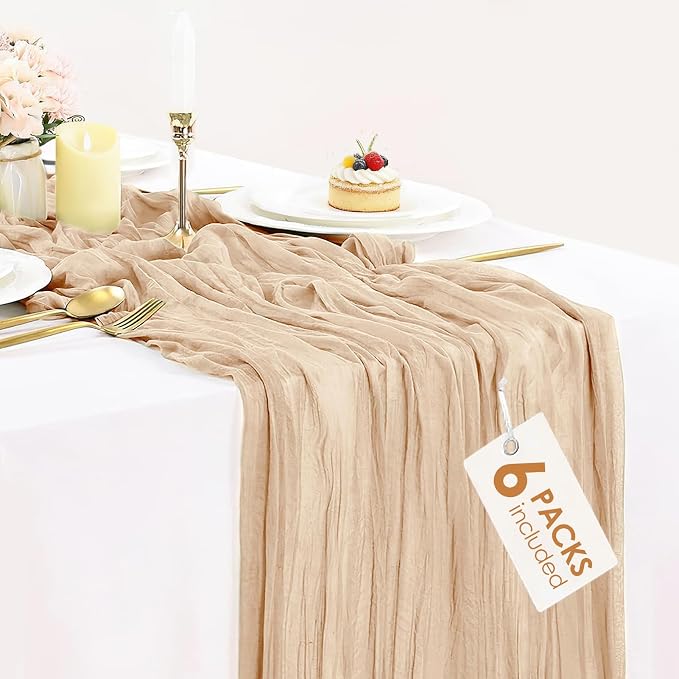 6 Pack Champagne Cheesecloth Table Runners 35x120 Inches Beige Cheese Cloth by BlueTopCoLtd