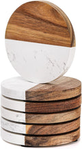 6 Packs Marble Wood Coasters, Round Coaster, Handcrafted Artificial Marble by ZENFUN