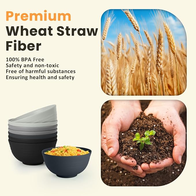 Cereal Bowl Set, Wheat Straw Fiber Unbreakable Lightweight Bowls Set - Image 3