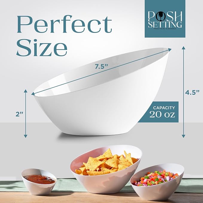 5 Pack White Angled Plastic Serving Bowl Disposable - Image 4