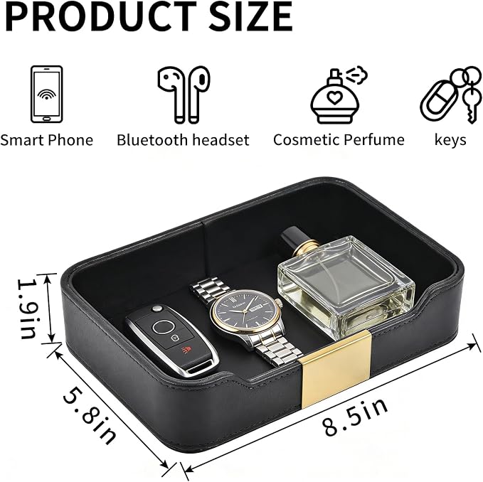 Luxury Leather Valet Tray Desktop Storage Organizer, Bedside Vanity Catchall - Image 3
