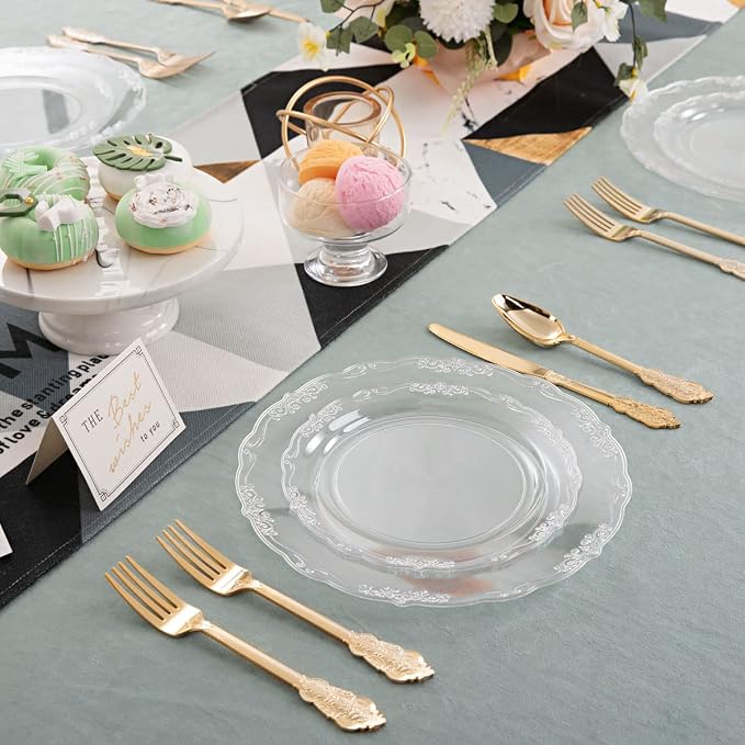 U-QE 100 Pieces Clear Plastic Plates - Image 8