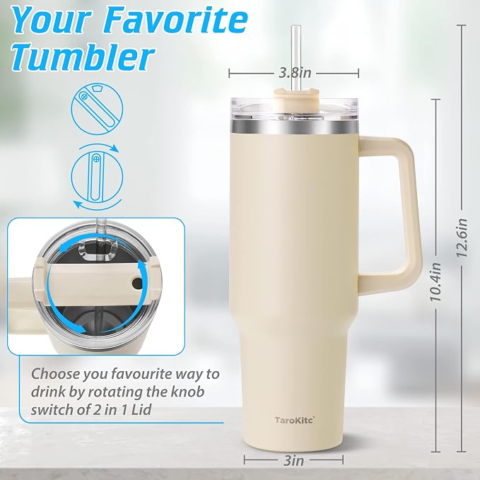 TaroKitc 40 oz Tumbler with Handle | Stainless Steel Insulated Iced Coffee Cup - Image 2