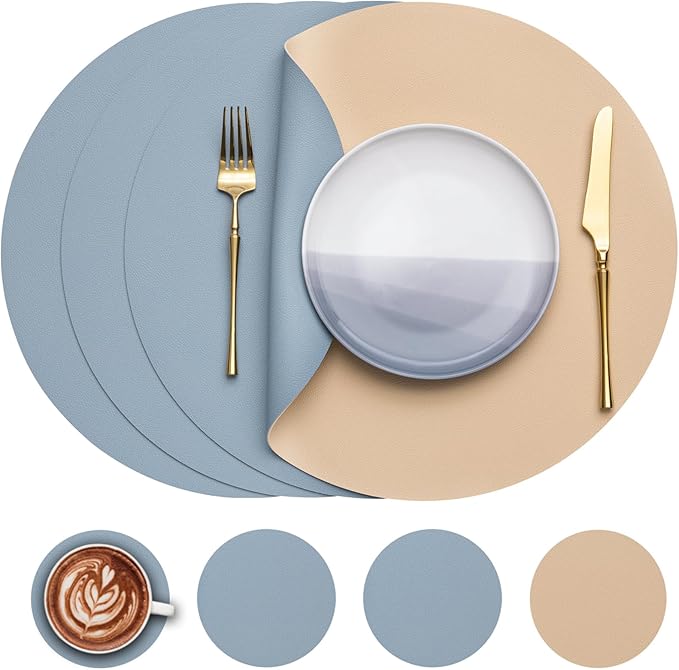 Myir JUN 15 Inches Round Placemats Set of 4 Faux Leather Place Mats | by MyirJUN