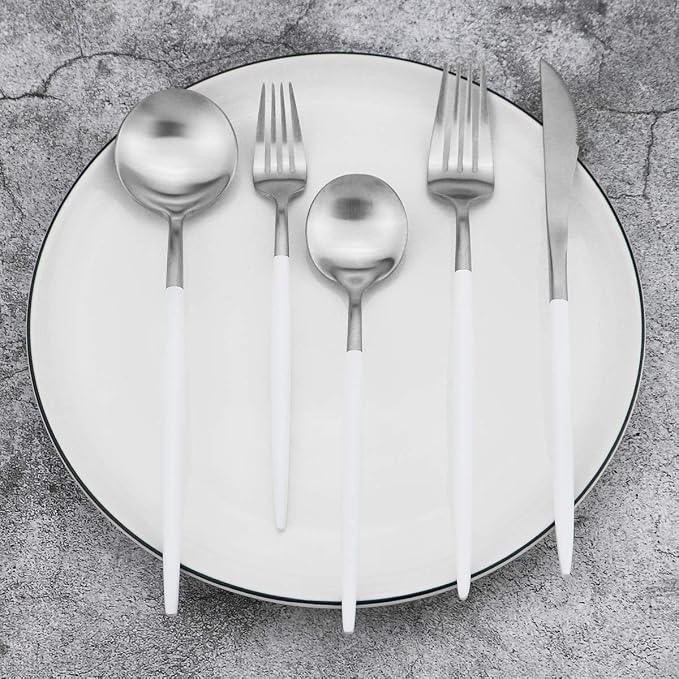 5-Piece Matte Silver Stainless Steel Satin Finish Flatware Set - Image 6