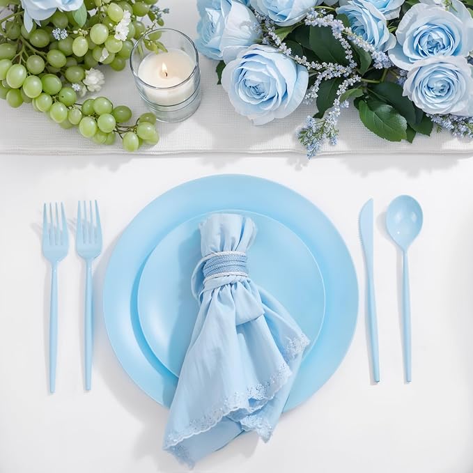 EI 150pcs Blue Plastic Plates Disposable Light Blue Baby Shower Plates Heavy - Image 6