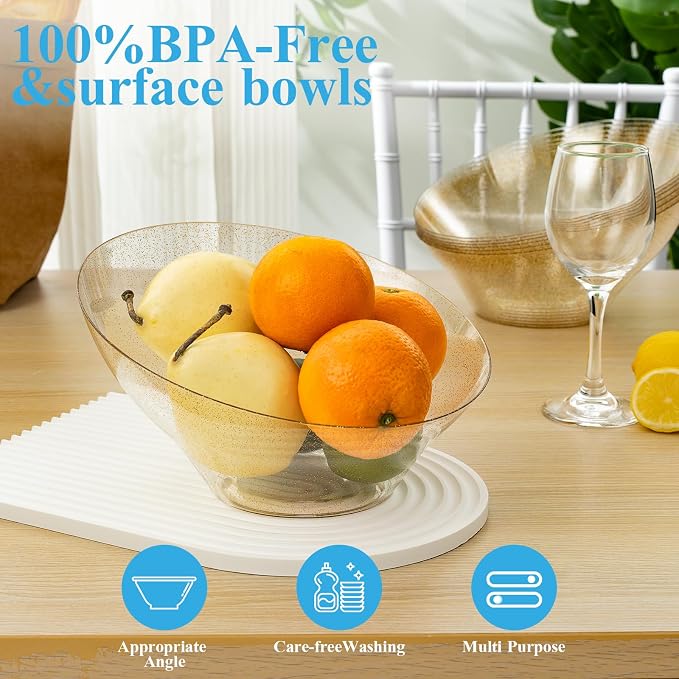 BESTVIP 54 Oz Clear with Gold Glitter Plastic Angled Serving Bowls, 12 Pack | - Image 3