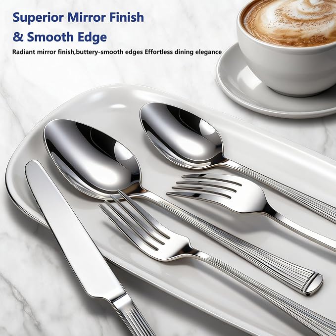 Yoehka 60Piece Hammered Silverware Set, Stainless Steel Flatware Set - Image 2