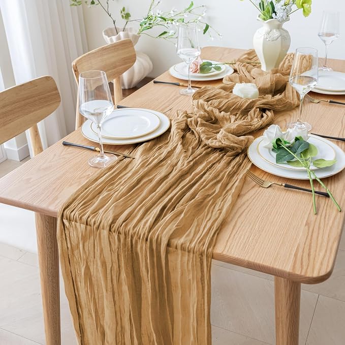 Cheesecloth Table Runner 10FT 12Pcs Khaki Boho Gauze Rustic Sheer Runners | - Image 7