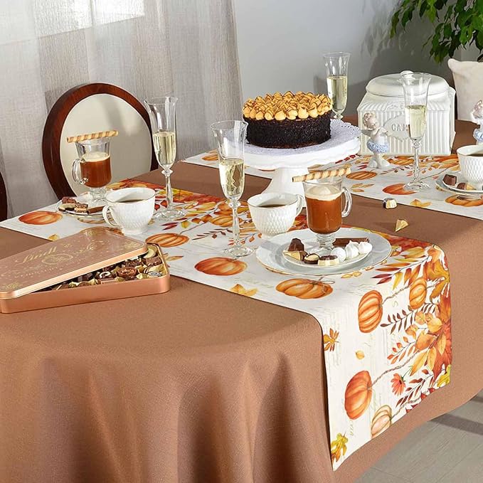 Orange Pumpkin Fall Table Runner 70 Inches Long, Thanksgiving Maple Eucalyptus - Image 5