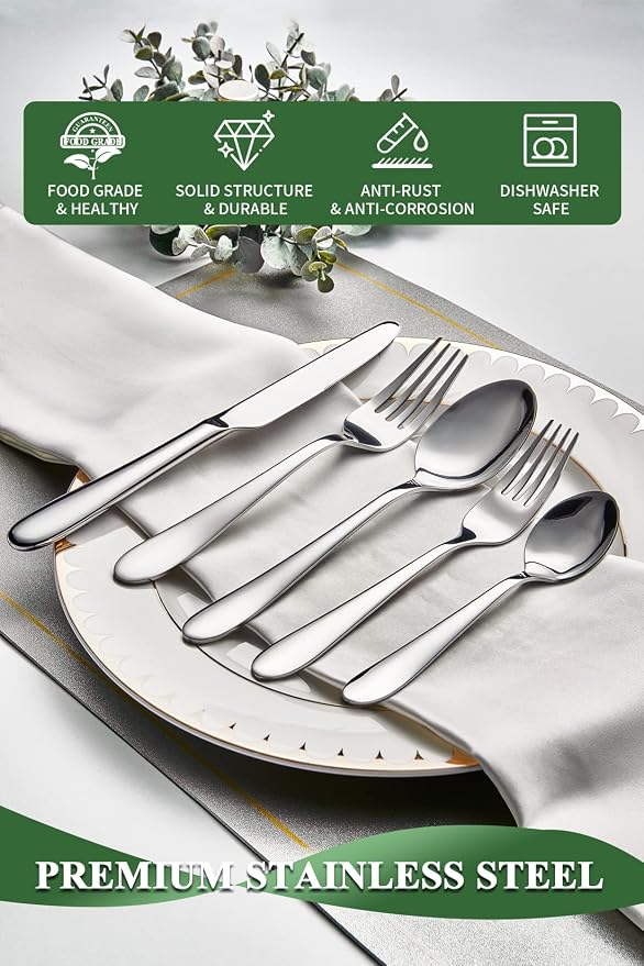 40 Piece Silverware Set for 8, Stainless Steel Flatware Set, Cutlery Sets - Image 3