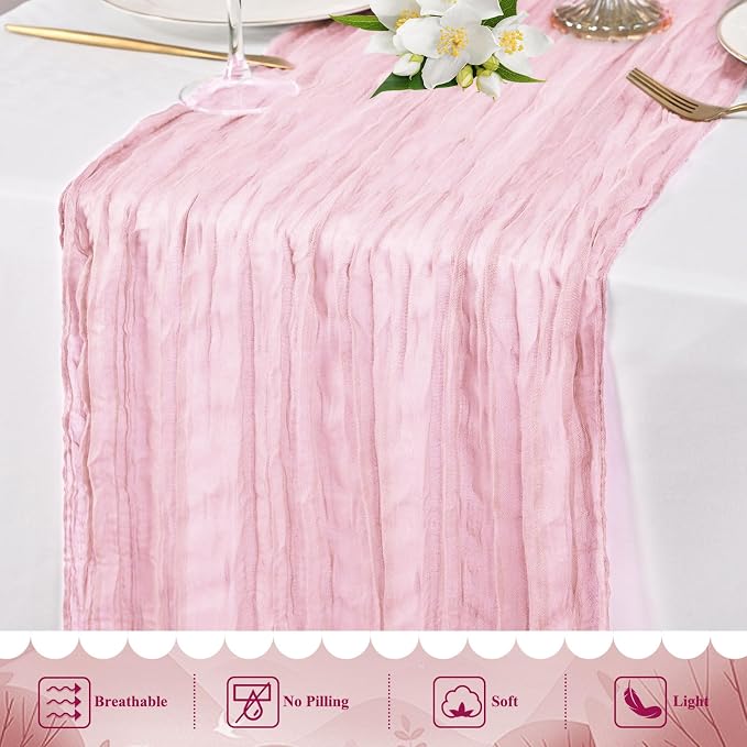 20 Pack Light Pink Cheesecloth Table Runner 10FT Long Boho Gauze Fabric Table - Image 5