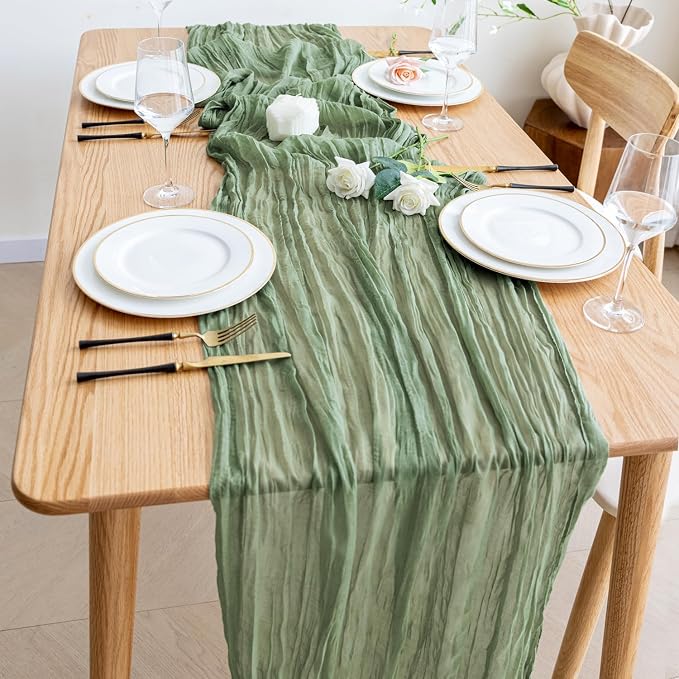 Cheesecloth Table Runner Sage Green 10FT Boho Gauze, 3 Pack | 120 Inch Cheese - Image 6