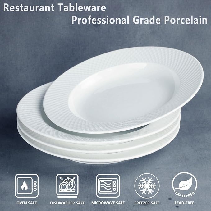 Ceramic soup bowl set of 4, 10.1 ounce shallow bowl, Porcelain wide-rimmed - Image 3