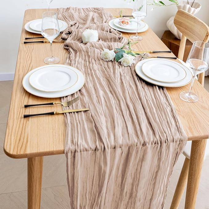 Cheesecloth Table Runner Nude Pink 10FT Boho Gauze Runner, 6 Pack | 120 Inch - Image 6