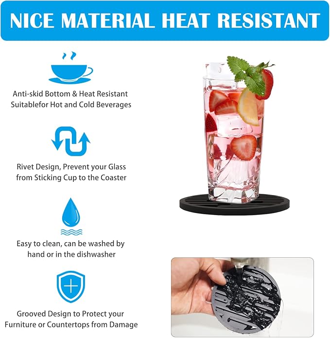 Coasters for Drinks, Silicone Coasters for Coffee Table 6 Set, Heat Resistant - Image 3