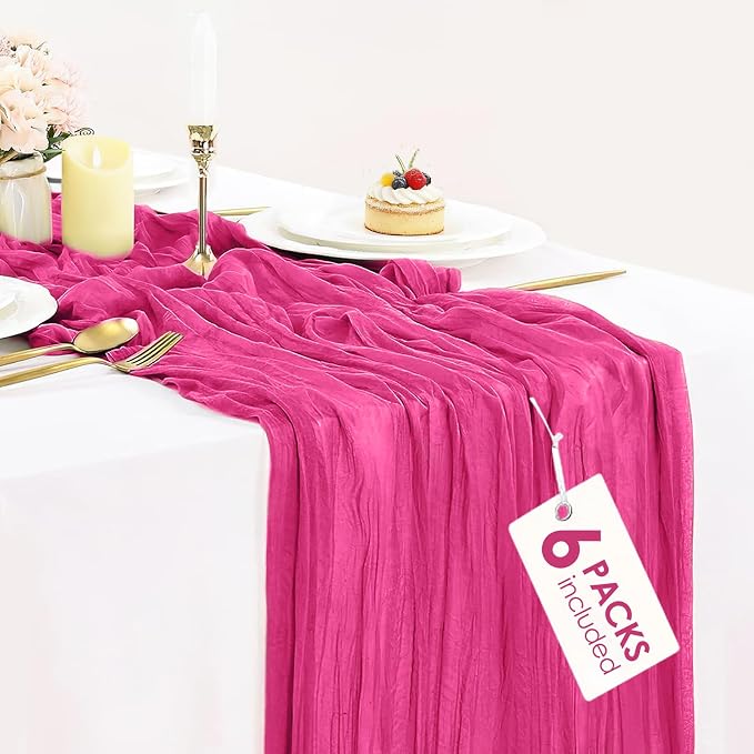 6 Pack Hot Pink Cheesecloth Table Runner Summer Sheer Fuschia Cheese Cloth by BlueTopCoLtd