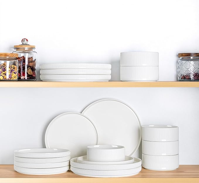 Ceramic Dinnerware Set for 8, 24-Piece Plates and Bowls Set | Lightweight - Image 6