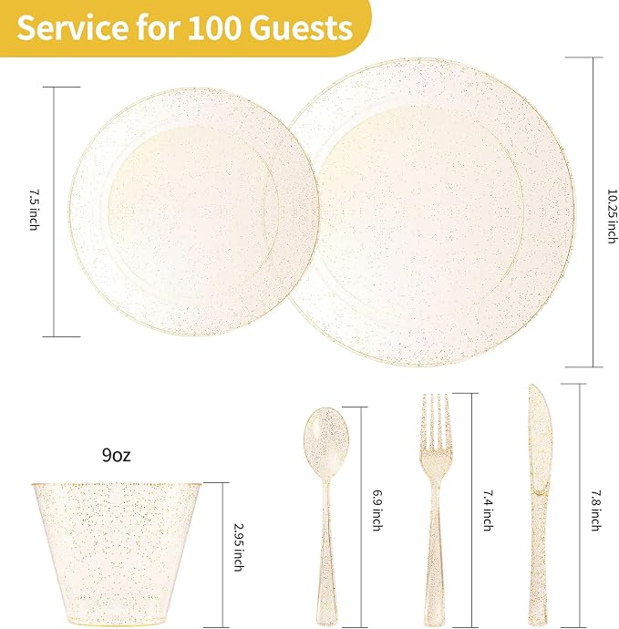 600 Piece Gold Glitter Disposable Plates - Image 4