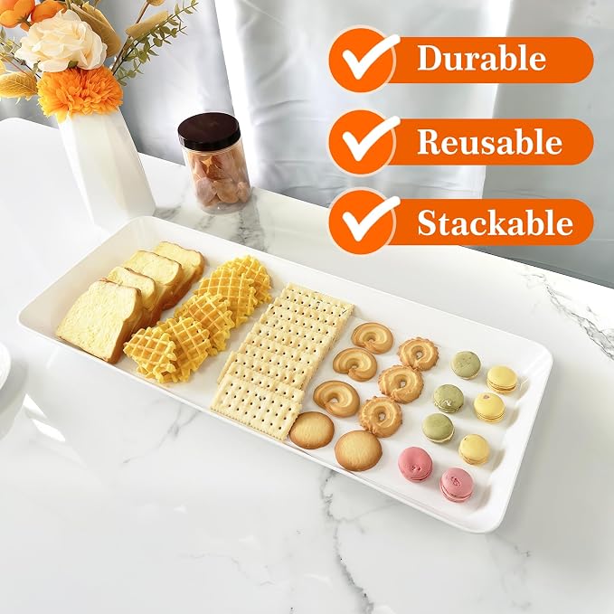 Serving Tray Platter Rectangle, Plastic White Food Trays - Image 5