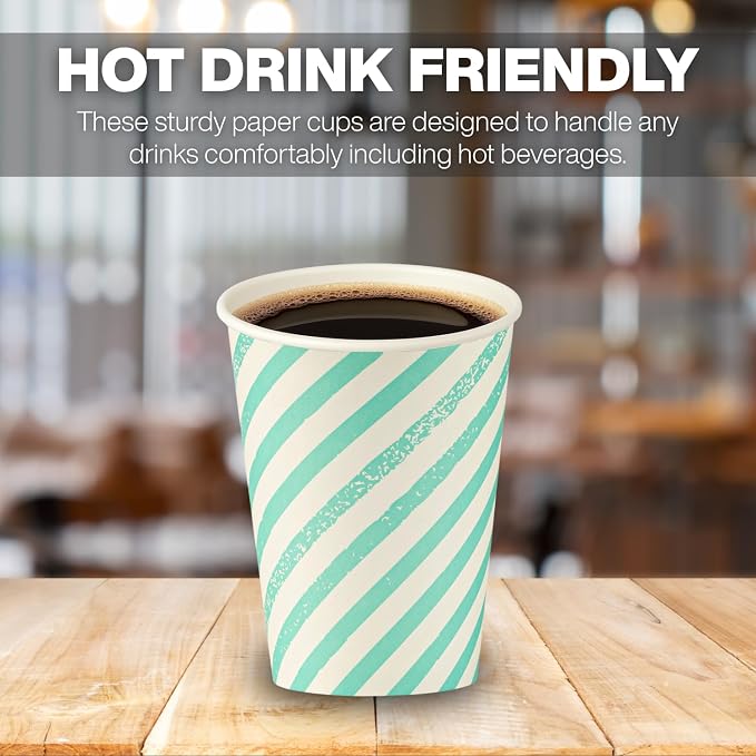 Disposable Coffee Cups with Lids, To Go Paper Hot Cups, Water Blue - Image 4