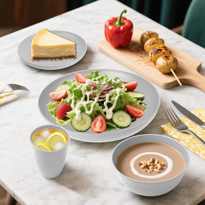 Wheat Straw Dinnerware Sets, Plates and Bowls Sets, Unbreakable Reusable Plates - Image 3