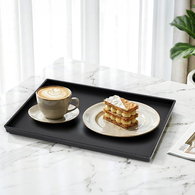 Cedilis 2 Pack Black Rectangular Serving Trays, Non-Slip Plastic Coffee Table - Image 7