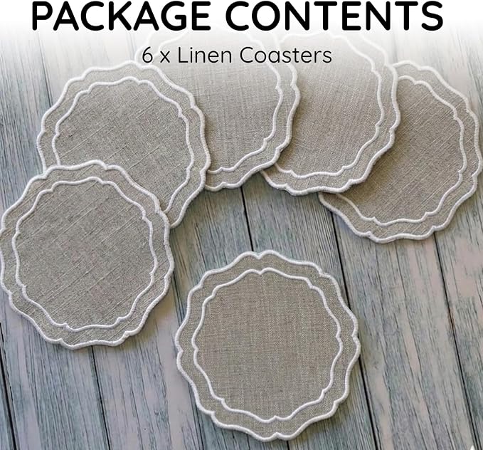Linen Coasters for Drinks, 4.5 inch, Natural | Absorbent Linen Drink Mats - Image 2