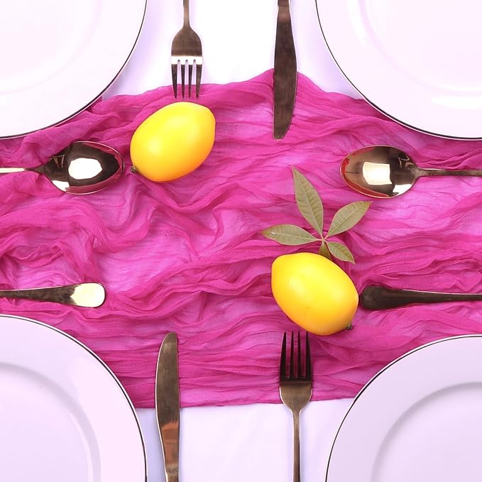 6 Pack Hot Pink Cheesecloth Table Runner 35 x 120 Inch | Boho Gauze Fabric - Image 6