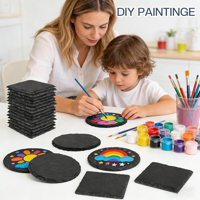 72 Pieces Slate Coasters, Diameter Size 4 inch Black Coasters Stone Coaster Set - Image 4