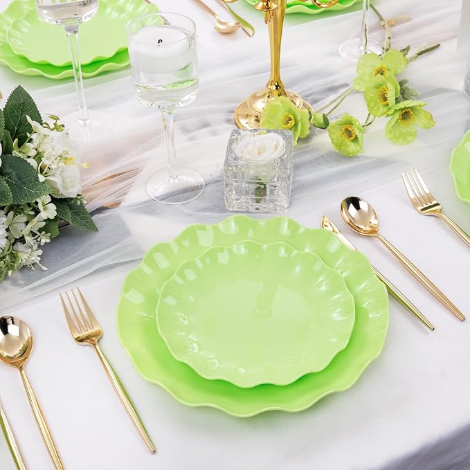 LIYH 24Pcs Sage Green Unbreakable Plastic Plates - Image 5