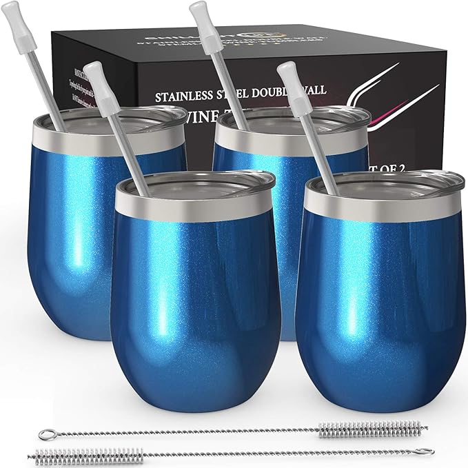 CHILLOUT LIFE 12 oz Stainless Steel Wine Tumblers 4 Pack by CHILLOUTLIFE