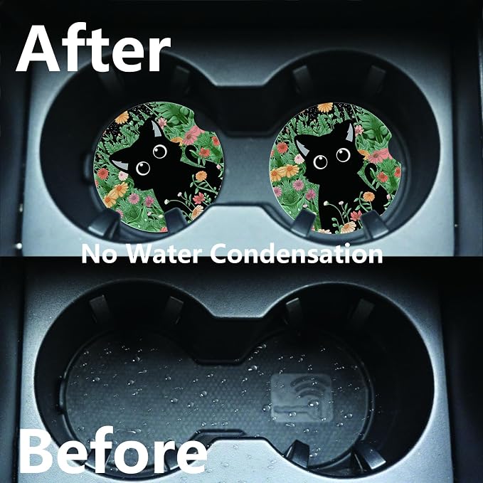 2pcs Cute Black Cat Car Coasters, Absorbent Universal neoprener Cup Holder - Image 5