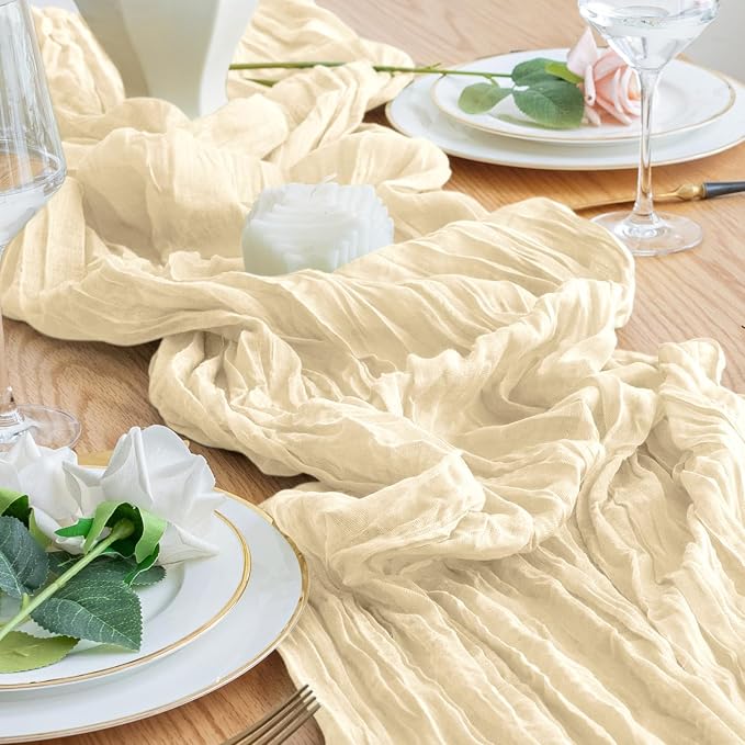 Cheesecloth Table Runner 10FT 2Pcs Beige Boho Gauze Rustic Sheer Runners | - Image 6