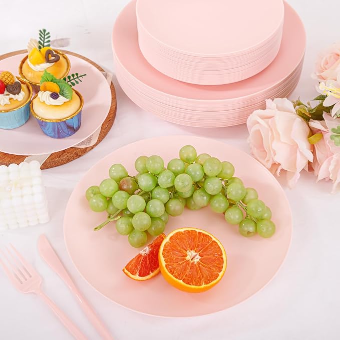 EI 150pcs Pink Plastic Plates Pink Disposable Heavy Duty Plastic Plates - Image 8