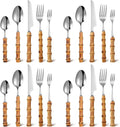 EBOOT 20 Pieces Bamboo Silverware Set 18/8 Stainless Steel Tableware Set by eBoot