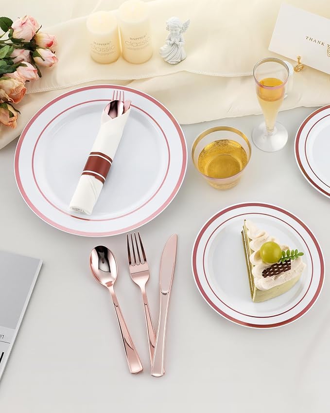 320PCS Rose Gold Fancy Disposable Dinnerware Sets - Image 6