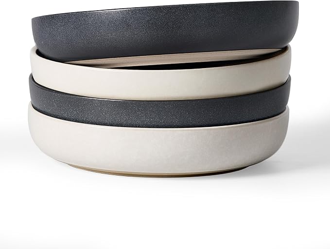 famiware Milkyway 33 oz Pasta Bowls Set of 4, Dark Charcoal & White | Double by Famiware